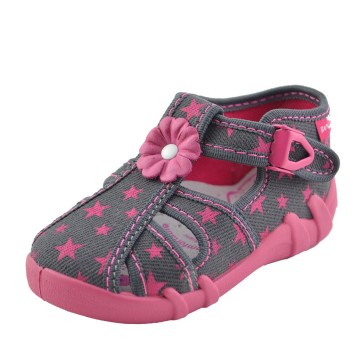 Sandalen grijs met roze sterren - 1